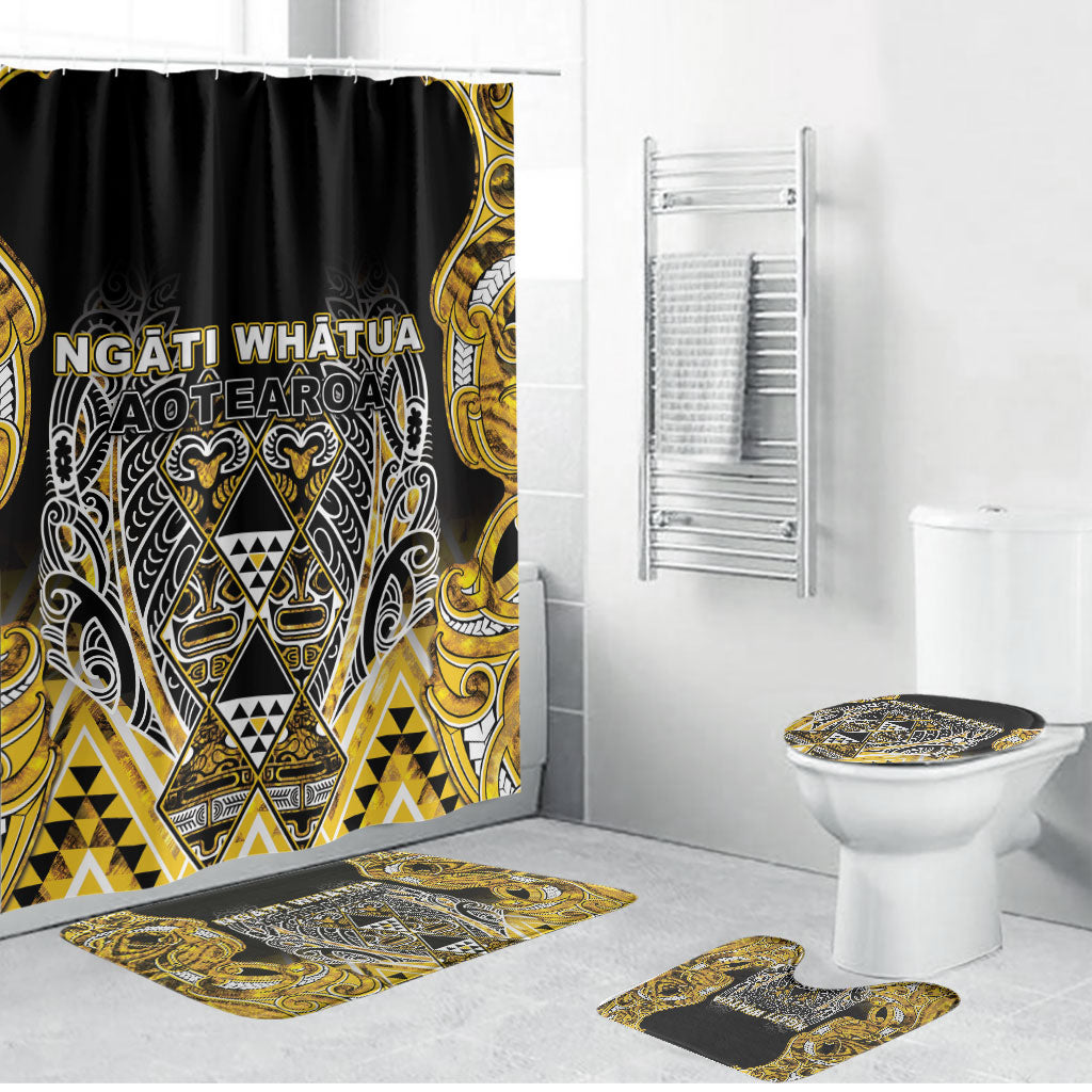 Aotearoa Ngati Whatua Bathroom Set Maori Tribal Gold Paua Shell Pattern DT05 Bathroom Set (4 pcs) Yellow - Polynesian Pride