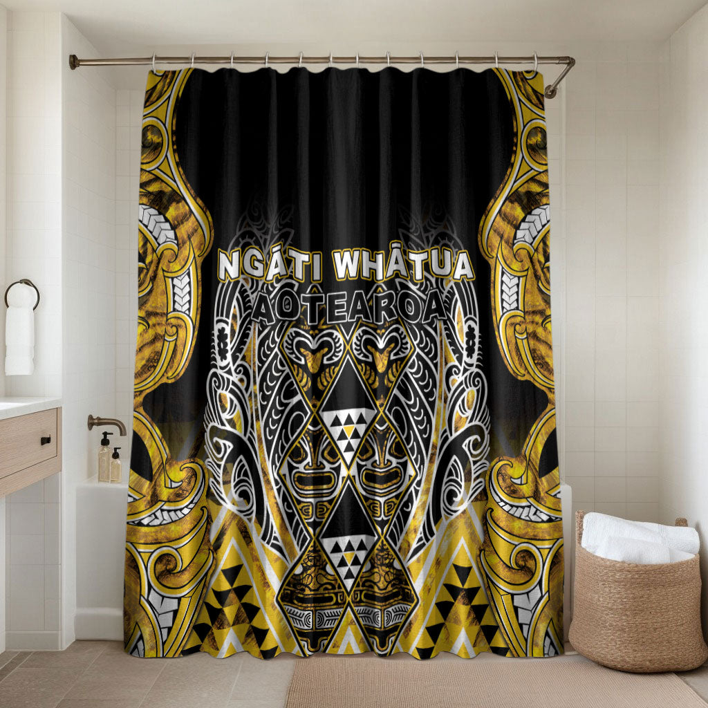 Aotearoa Ngati Whatua Bathroom Set Maori Tribal Gold Paua Shell Pattern DT05 Shower Curtain Only Yellow - Polynesian Pride