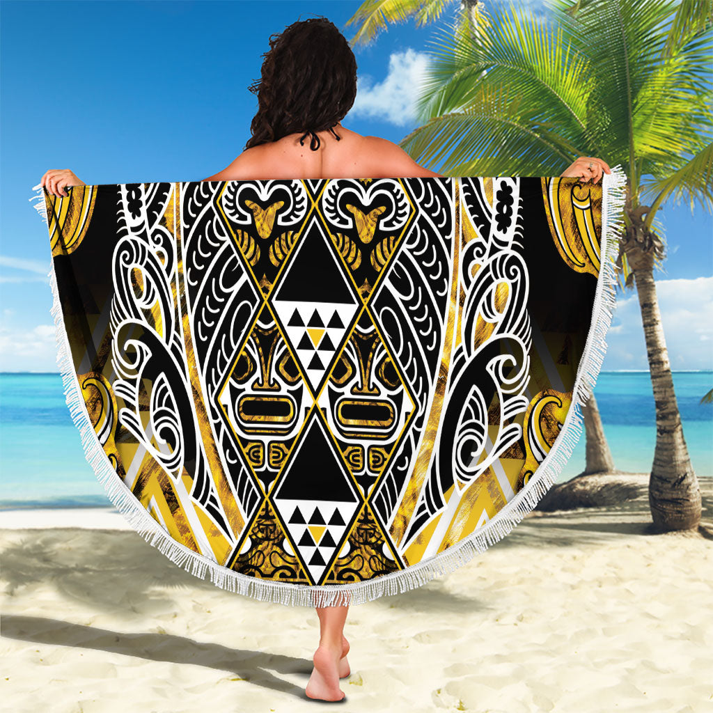 Aotearoa Ngati Whatua Beach Blanket Maori Tribal Gold Paua Shell Pattern DT05 - Polynesian Pride