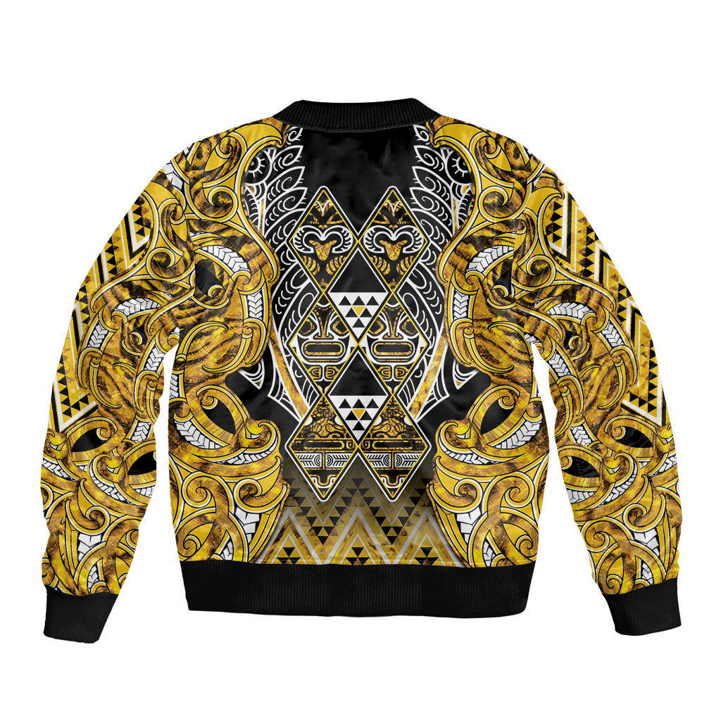Aotearoa Ngati Whatua Bomber Jacket Maori Tribal Gold Paua Shell Pattern DT05 - Polynesian Pride