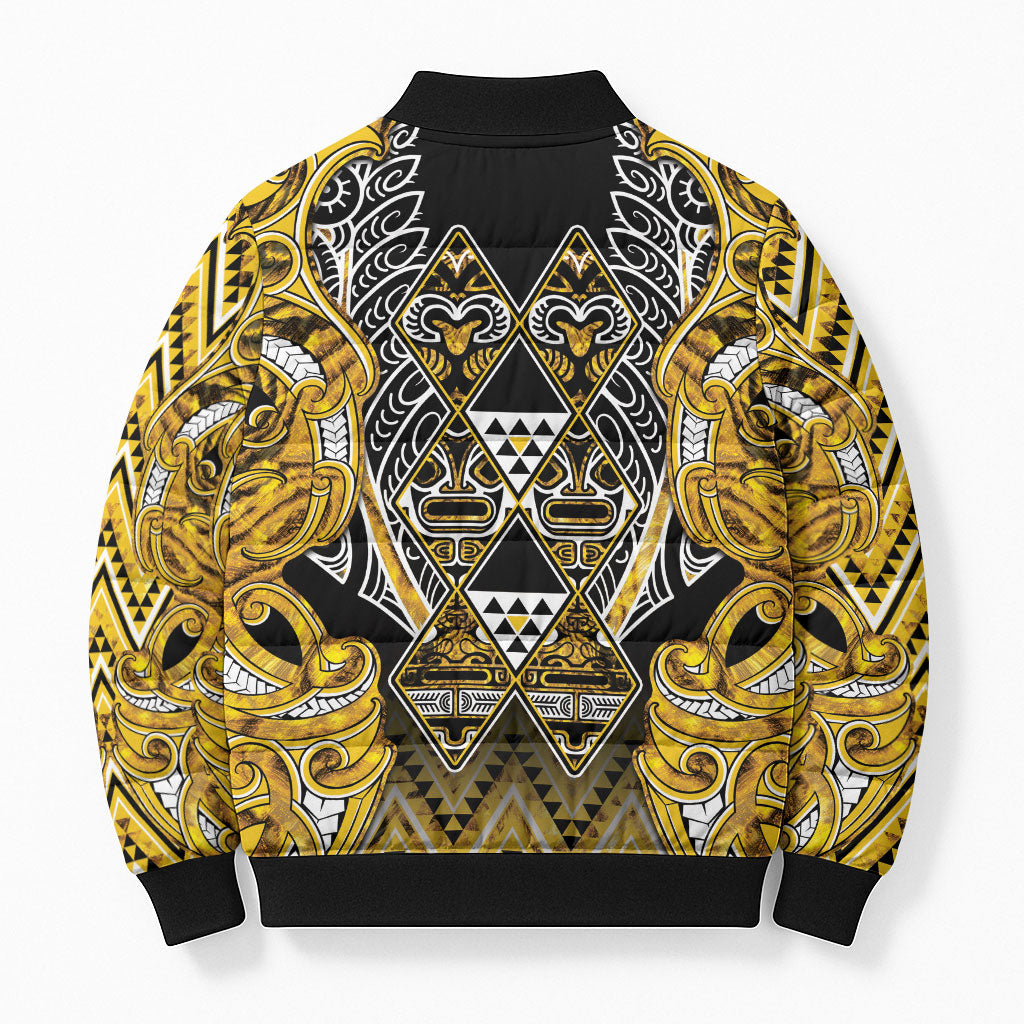Aotearoa Ngati Whatua Bomber Puffer Jacket Maori Tribal Gold Paua Shell Pattern DT05 - Polynesian Pride