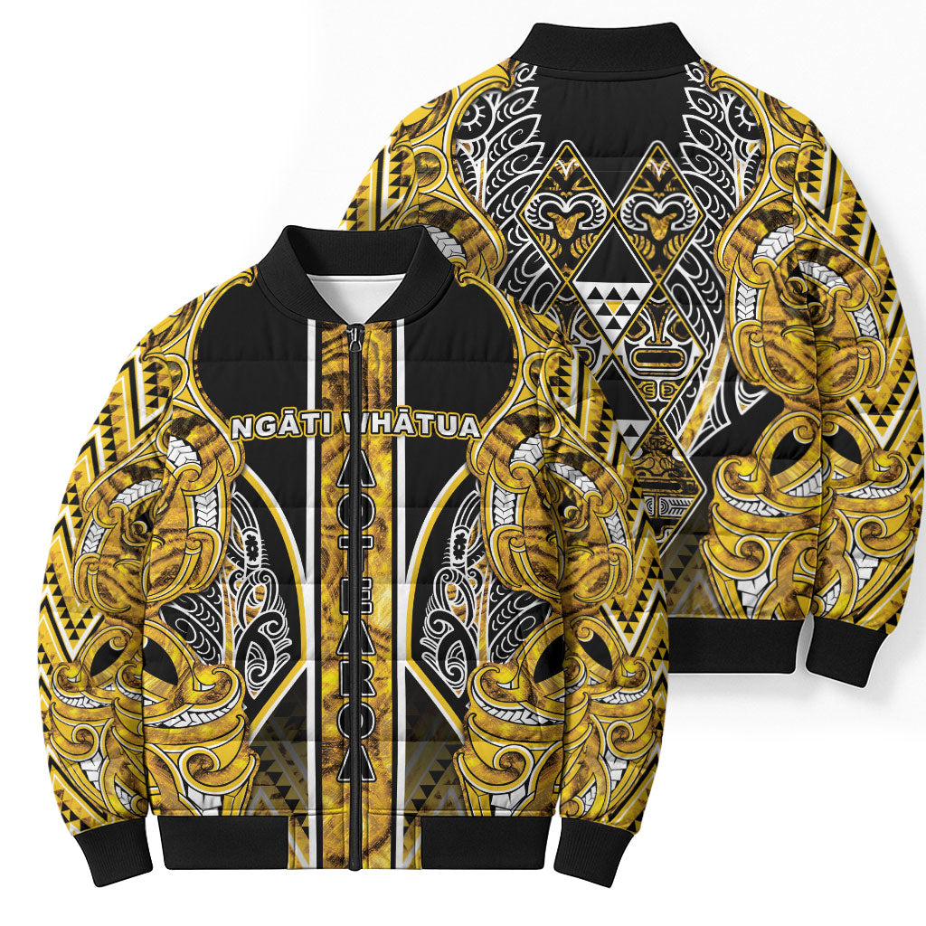 Aotearoa Ngati Whatua Bomber Puffer Jacket Maori Tribal Gold Paua Shell Pattern DT05 - Polynesian Pride