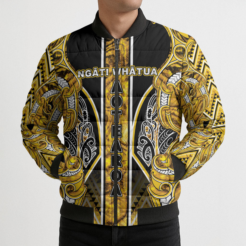 Aotearoa Ngati Whatua Bomber Puffer Jacket Maori Tribal Gold Paua Shell Pattern DT05 - Polynesian Pride
