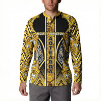 Aotearoa Ngati Whatua Button Sweatshirt Maori Tribal Gold Paua Shell Pattern DT05 - Polynesian Pride