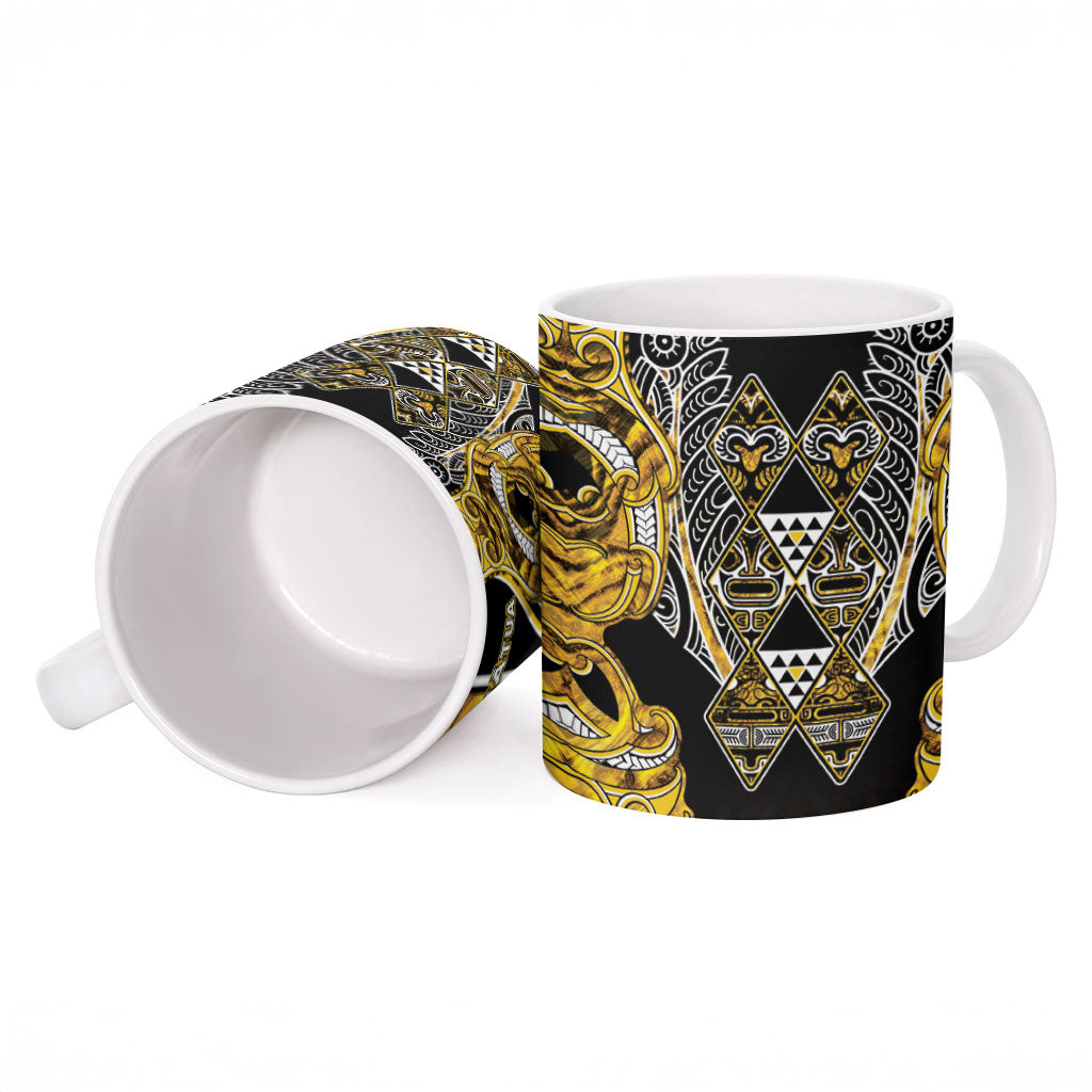 Aotearoa Ngati Whatua Ceramic Mug Maori Tribal Gold Paua Shell Pattern DT05 - Polynesian Pride