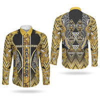 Aotearoa Ngati Whatua Couples Matching Off Shoulder Maxi Dress and Long Sleeve Button Shirt Maori Tribal Gold Paua Shell Pattern DT05 - Polynesian Pride
