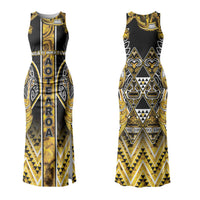 Aotearoa Ngati Whatua Couples Matching Tank Maxi Dress and Long Sleeve Button Shirt Maori Tribal Gold Paua Shell Pattern DT05 - Polynesian Pride