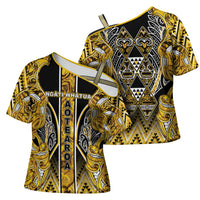 Aotearoa Ngati Whatua Cross Shoulder Shirt Maori Tribal Gold Paua Shell Pattern DT05 - Polynesian Pride
