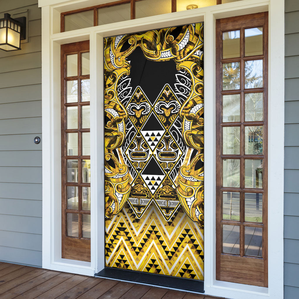 Aotearoa Ngati Whatua Door Cover Maori Tribal Gold Paua Shell Pattern DT05 - Polynesian Pride
