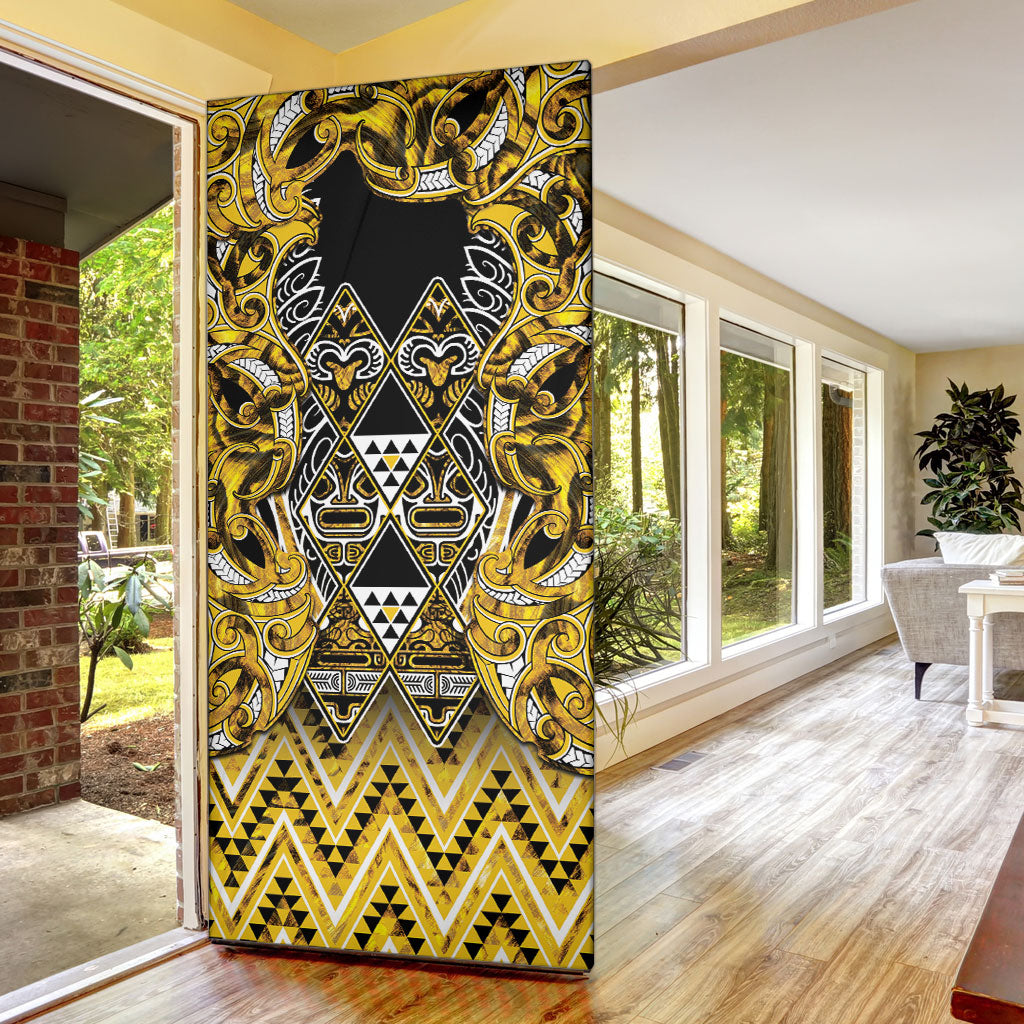 Aotearoa Ngati Whatua Door Cover Maori Tribal Gold Paua Shell Pattern DT05 - Polynesian Pride