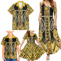 Aotearoa Ngati Whatua Family Matching Summer Maxi Dress and Hawaiian Shirt Maori Tribal Gold Paua Shell Pattern DT05 - Polynesian Pride
