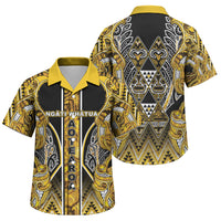 Aotearoa Ngati Whatua Family Matching Summer Maxi Dress and Hawaiian Shirt Maori Tribal Gold Paua Shell Pattern DT05 Son's Shirt Yellow - Polynesian Pride