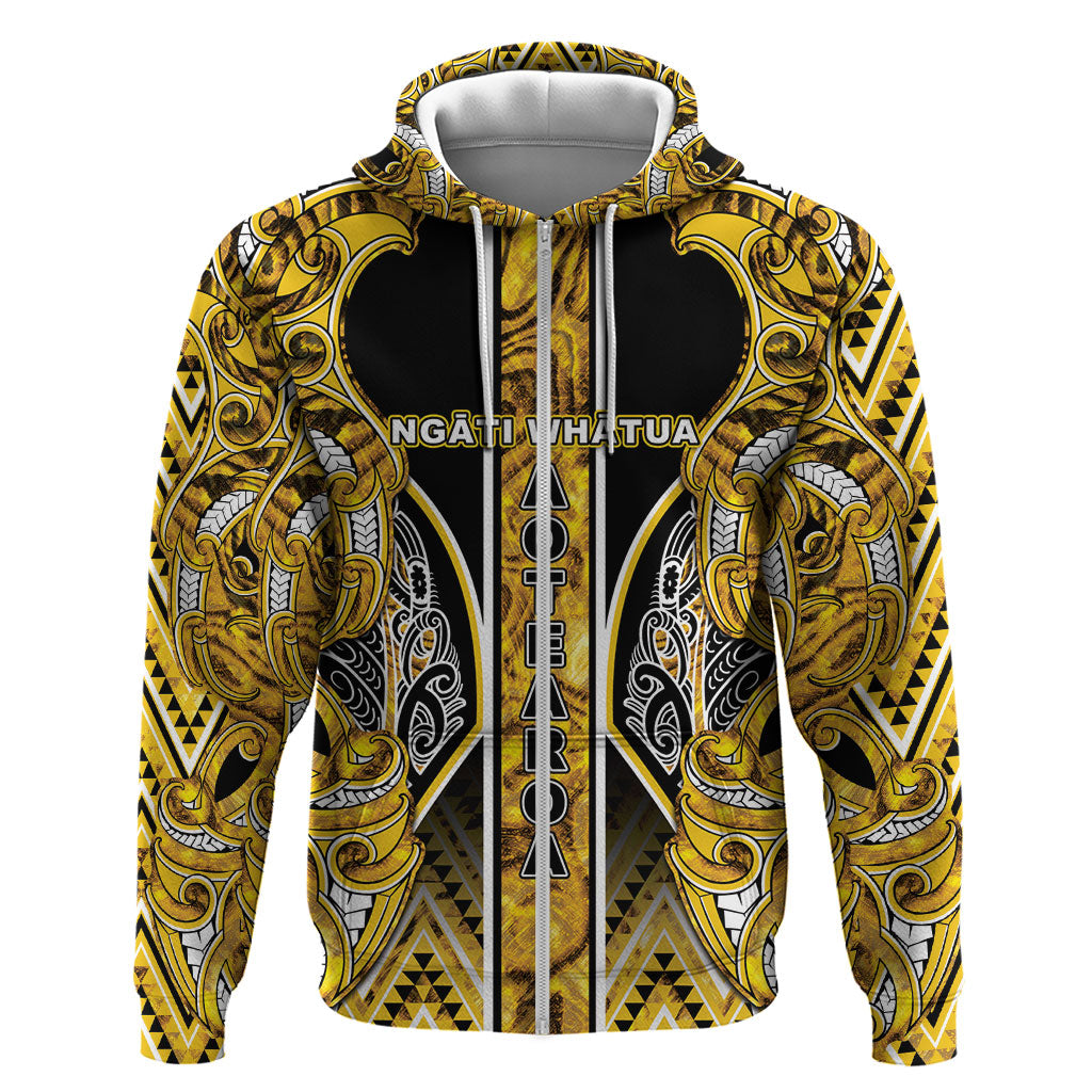 Aotearoa Ngati Whatua Hoodie Maori Tribal Gold Paua Shell Pattern DT05 Zip Hoodie Yellow - Polynesian Pride