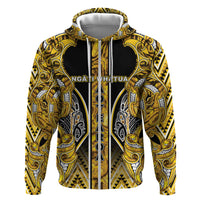 Aotearoa Ngati Whatua Hoodie Maori Tribal Gold Paua Shell Pattern DT05 Zip Hoodie Yellow - Polynesian Pride