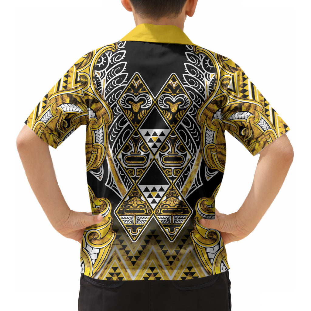 Aotearoa Ngati Whatua Kid Hawaiian Shirt Maori Tribal Gold Paua Shell Pattern DT05 - Polynesian Pride