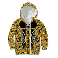 Aotearoa Ngati Whatua Kid Hoodie Maori Tribal Gold Paua Shell Pattern DT05 Zip Hoodie Yellow - Polynesian Pride