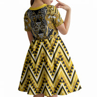 Aotearoa Ngati Whatua Kid Short Sleeve Dress Maori Tribal Gold Paua Shell Pattern DT05 - Polynesian Pride
