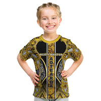 Aotearoa Ngati Whatua Kid T Shirt Maori Tribal Gold Paua Shell Pattern DT05 Yellow - Polynesian Pride
