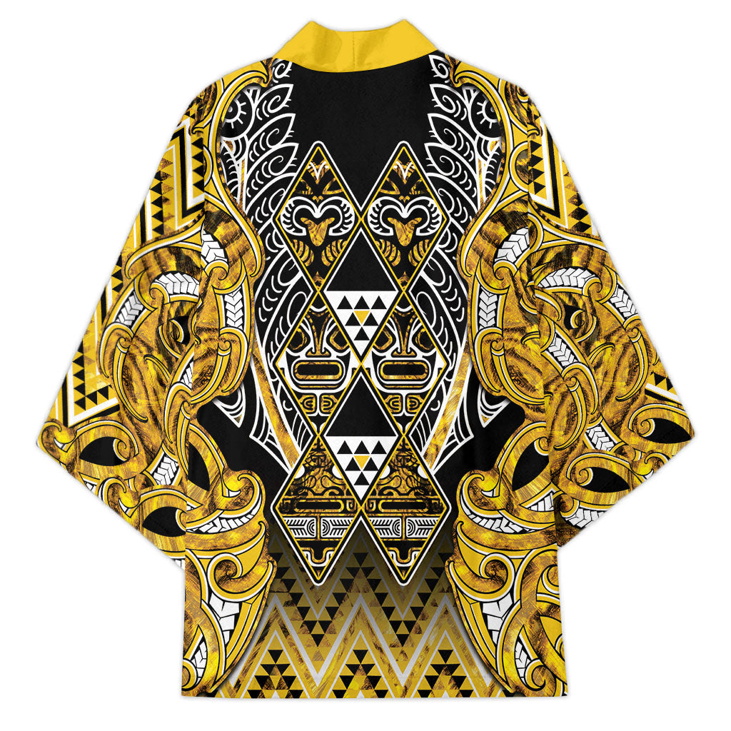 Aotearoa Ngati Whatua Kimono Maori Tribal Gold Paua Shell Pattern DT05 - Polynesian Pride