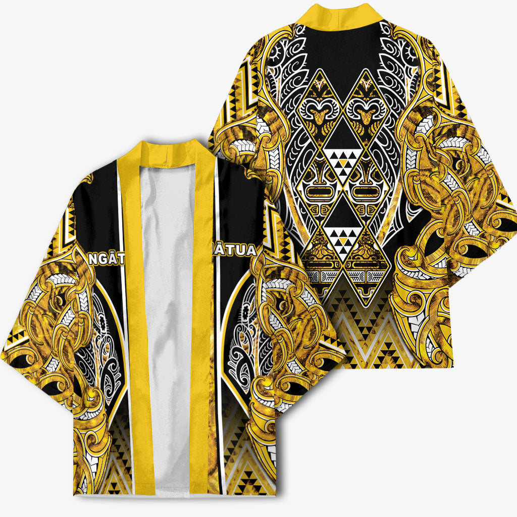 Aotearoa Ngati Whatua Kimono Maori Tribal Gold Paua Shell Pattern DT05 - Polynesian Pride