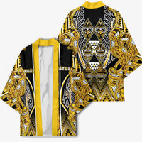 Aotearoa Ngati Whatua Kimono Maori Tribal Gold Paua Shell Pattern DT05 - Polynesian Pride