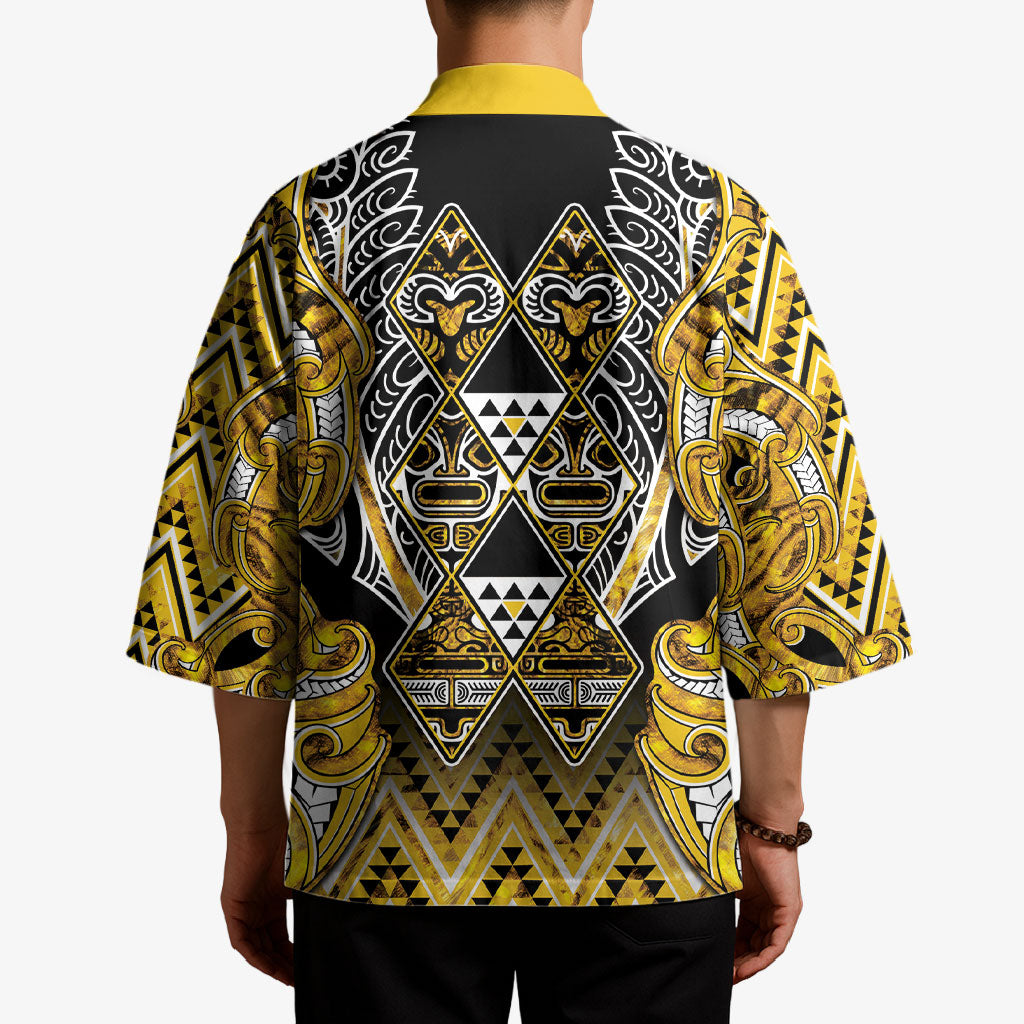 Aotearoa Ngati Whatua Kimono Maori Tribal Gold Paua Shell Pattern DT05 - Polynesian Pride