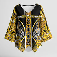 Aotearoa Ngati Whatua Kimono Sleeve Blouse Maori Tribal Gold Paua Shell Pattern DT05 Female Yellow - Polynesian Pride