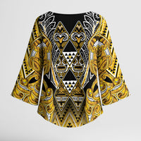 Aotearoa Ngati Whatua Kimono Sleeve Blouse Maori Tribal Gold Paua Shell Pattern DT05 - Polynesian Pride