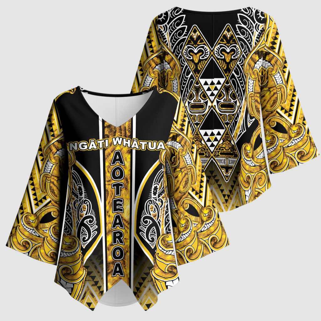 Aotearoa Ngati Whatua Kimono Sleeve Blouse Maori Tribal Gold Paua Shell Pattern DT05 - Polynesian Pride