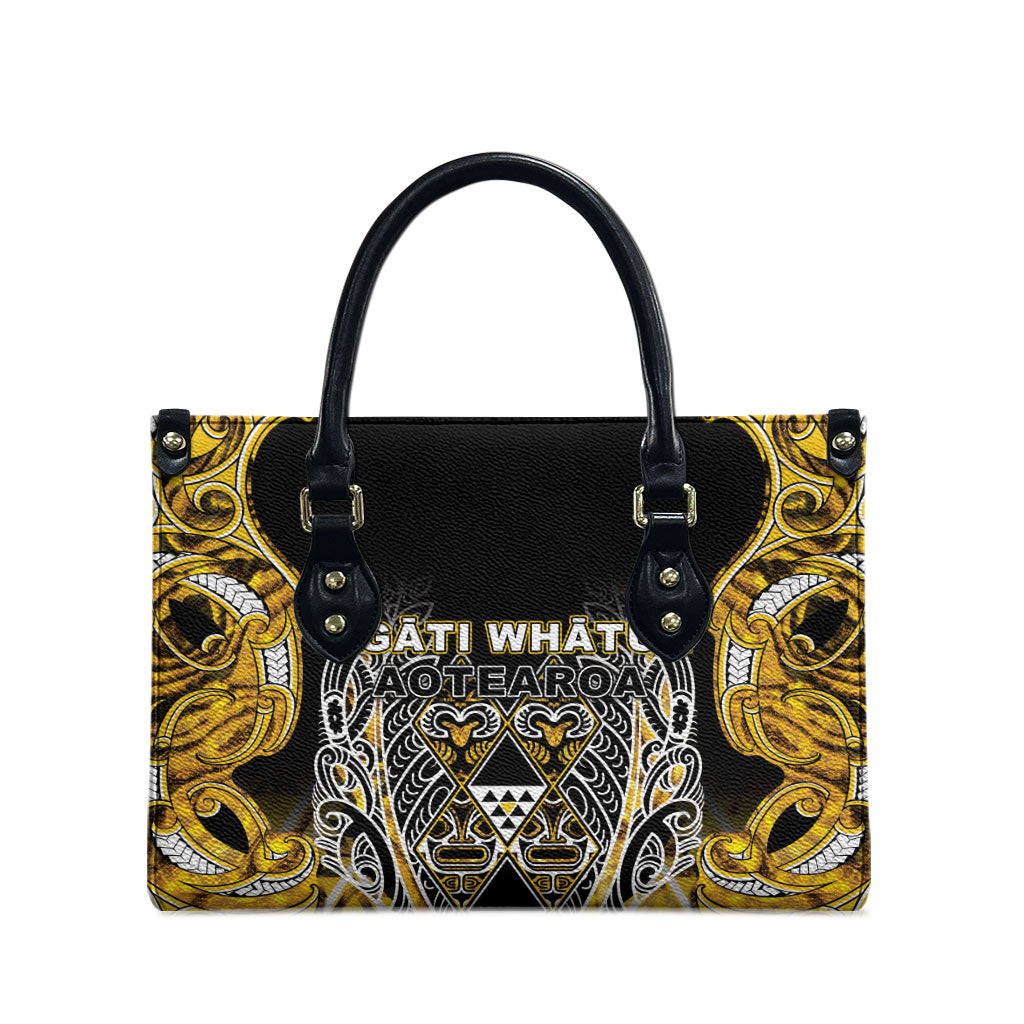 Aotearoa Ngati Whatua Leather Bag Maori Tribal Gold Paua Shell Pattern DT05 - Polynesian Pride