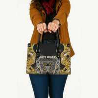 Aotearoa Ngati Whatua Leather Bag Maori Tribal Gold Paua Shell Pattern DT05 - Polynesian Pride