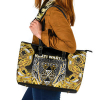 Aotearoa Ngati Whatua Leather Tote Bag Maori Tribal Gold Paua Shell Pattern DT05 Yellow - Polynesian Pride