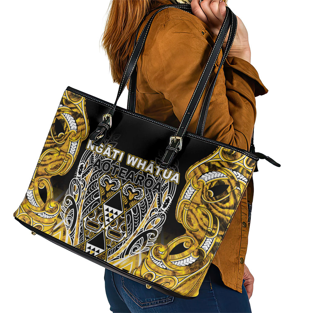 Aotearoa Ngati Whatua Leather Tote Bag Maori Tribal Gold Paua Shell Pattern DT05 - Polynesian Pride