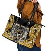 Aotearoa Ngati Whatua Leather Tote Bag Maori Tribal Gold Paua Shell Pattern DT05 - Polynesian Pride
