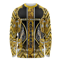 Aotearoa Ngati Whatua Long Sleeve Shirt Maori Tribal Gold Paua Shell Pattern DT05 Unisex Yellow - Polynesian Pride