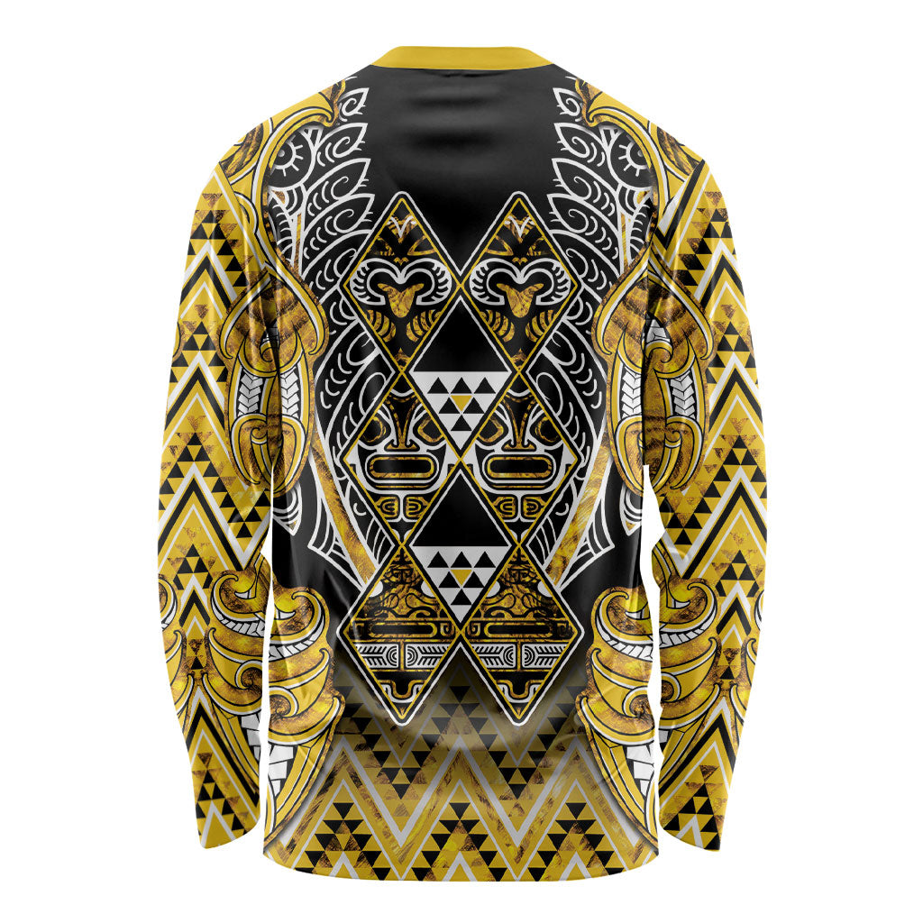Aotearoa Ngati Whatua Long Sleeve Shirt Maori Tribal Gold Paua Shell Pattern DT05 - Polynesian Pride