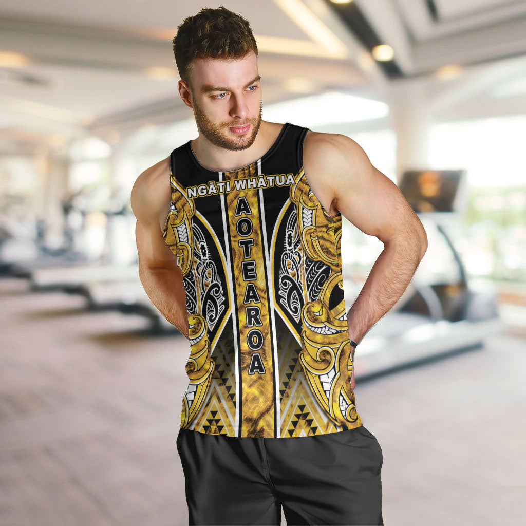 Aotearoa Ngati Whatua Men Tank Top Maori Tribal Gold Paua Shell Pattern DT05 Yellow - Polynesian Pride