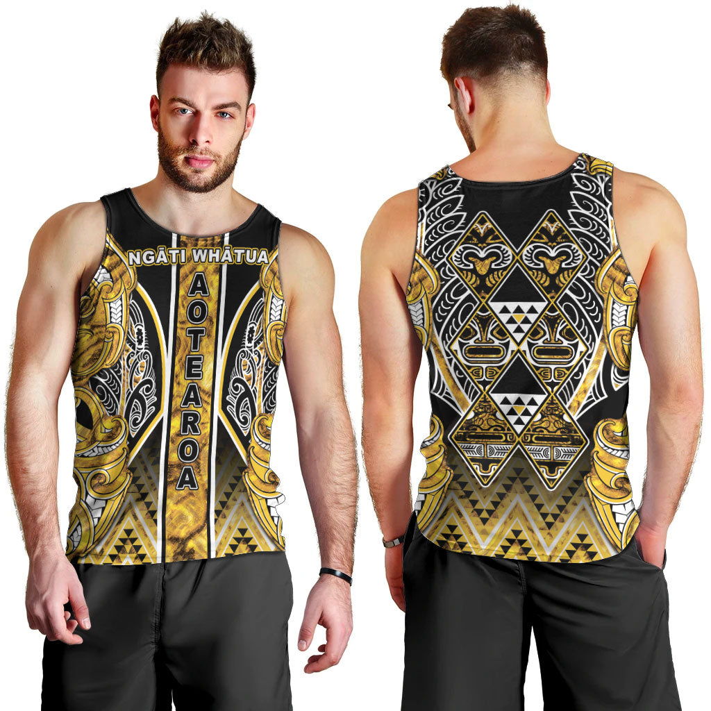 Aotearoa Ngati Whatua Men Tank Top Maori Tribal Gold Paua Shell Pattern DT05 - Polynesian Pride