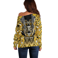 Aotearoa Ngati Whatua Off Shoulder Sweater Maori Tribal Gold Paua Shell Pattern DT05 - Polynesian Pride