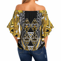 Aotearoa Ngati Whatua Off Shoulder Wrap Waist Top Maori Tribal Gold Paua Shell Pattern DT05 - Polynesian Pride