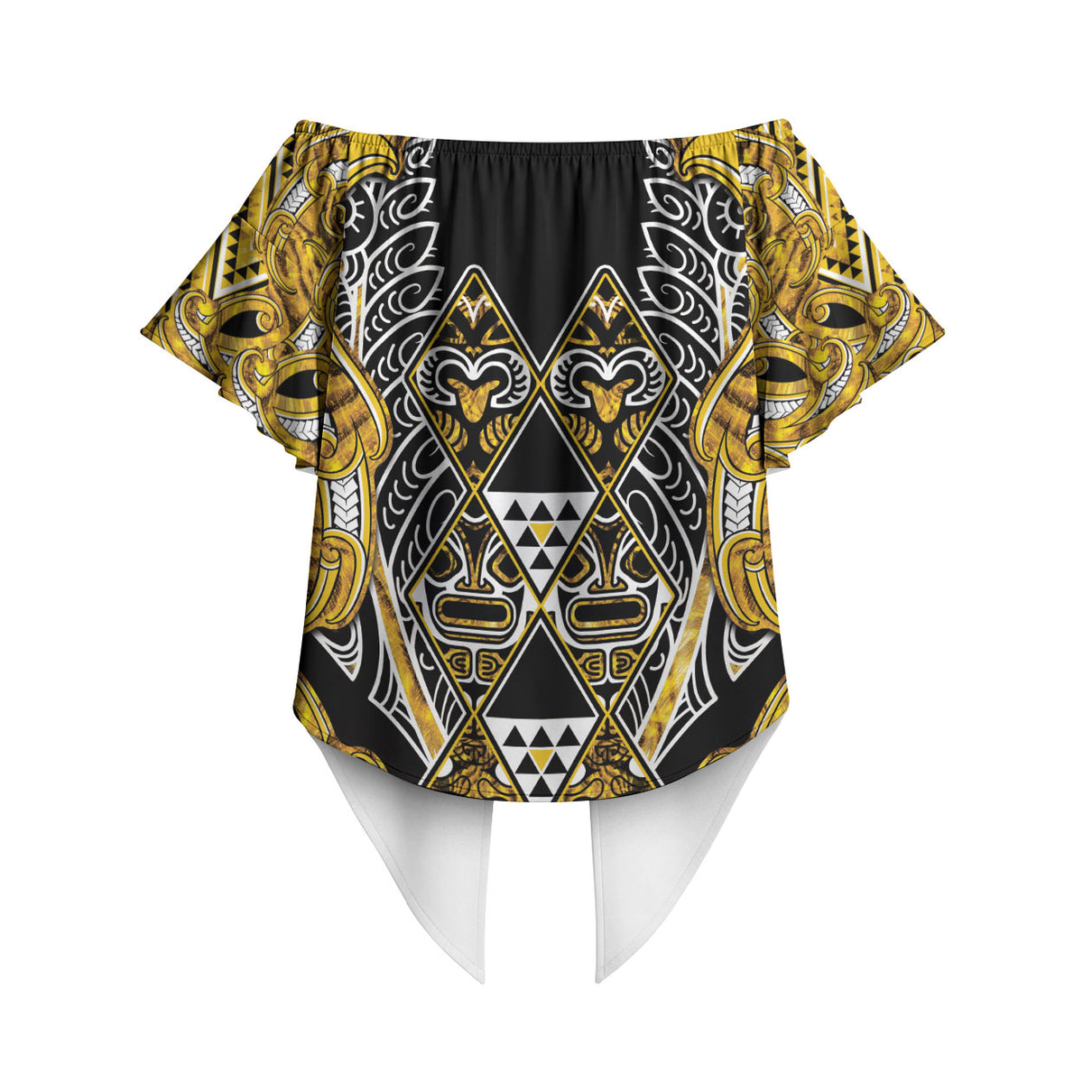 Aotearoa Ngati Whatua Off Shoulder Wrap Waist Top Maori Tribal Gold Paua Shell Pattern DT05 - Polynesian Pride