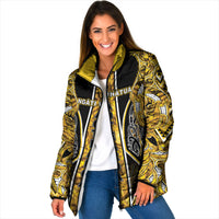 Aotearoa Ngati Whatua Padded Jacket Maori Tribal Gold Paua Shell Pattern DT05 Women Yellow - Polynesian Pride