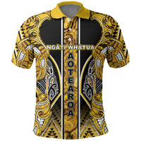 Aotearoa Ngati Whatua Polo Shirt Maori Tribal Gold Paua Shell Pattern DT05 Yellow - Polynesian Pride