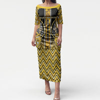 Aotearoa Ngati Whatua Puletasi Maori Tribal Gold Paua Shell Pattern DT05 Long Dress Yellow - Polynesian Pride