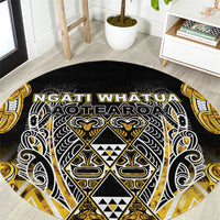 Aotearoa Ngati Whatua Round Carpet Maori Tribal Gold Paua Shell Pattern DT05 Yellow - Polynesian Pride