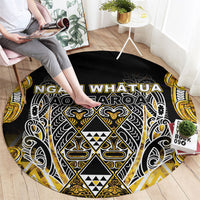 Aotearoa Ngati Whatua Round Carpet Maori Tribal Gold Paua Shell Pattern DT05 - Polynesian Pride