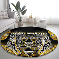 Aotearoa Ngati Whatua Round Carpet Maori Tribal Gold Paua Shell Pattern DT05 - Polynesian Pride