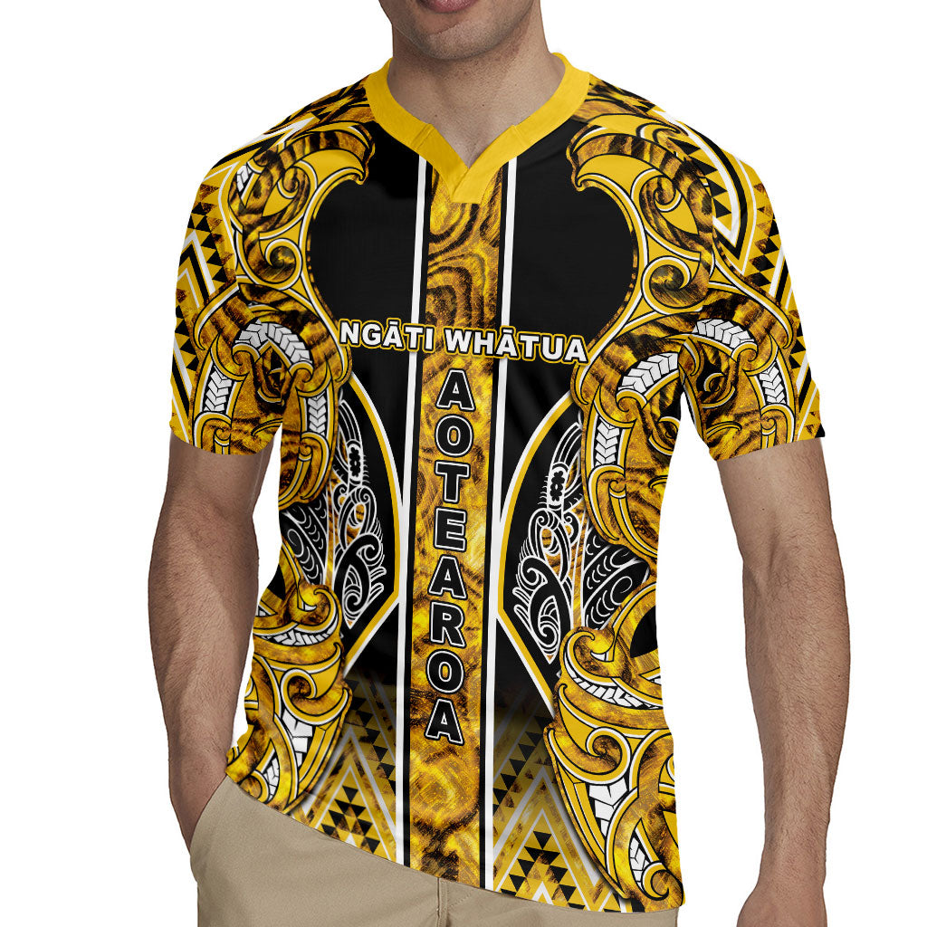 Aotearoa Ngati Whatua Rugby Jersey Maori Tribal Gold Paua Shell Pattern DT05 - Polynesian Pride