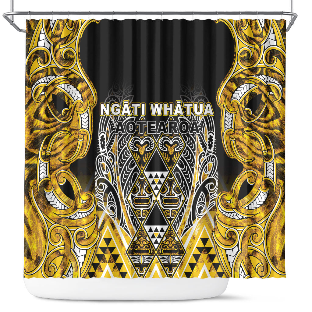 Aotearoa Ngati Whatua Shower Curtain Maori Tribal Gold Paua Shell Pattern DT05 Yellow - Polynesian Pride