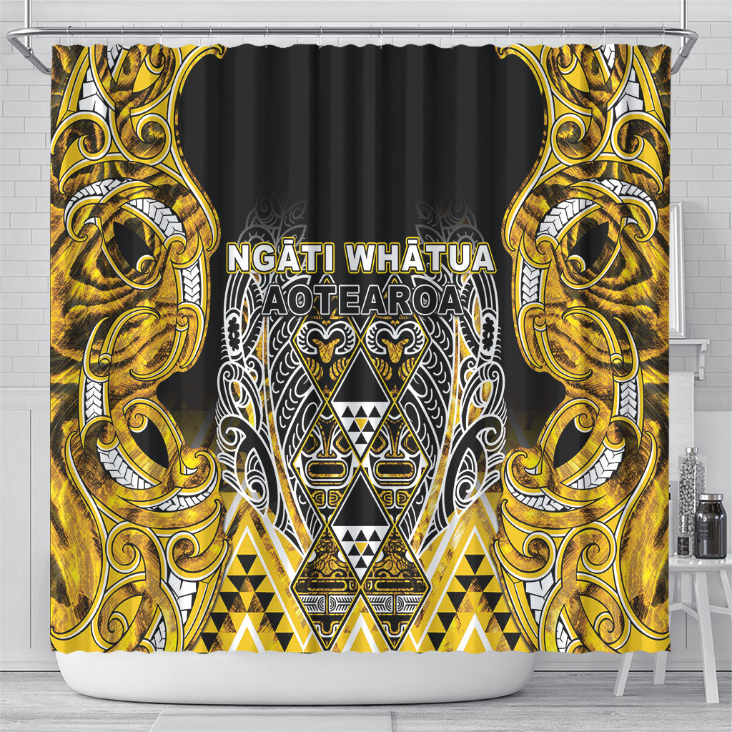 Aotearoa Ngati Whatua Shower Curtain Maori Tribal Gold Paua Shell Pattern DT05 - Polynesian Pride